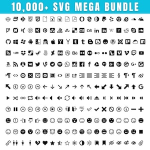 10,000+ Vector  Icons Bundle, PNG SVG Vector Pack, App, Web & Social Media Icons, Instagram Logo, Emoji Symbols, Business and Website Icons