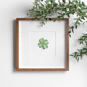 Trébol de cuatro hojas pequeño, impresión de pintura al óleo de trébol, impresión artística cuadrada, arte de pared de trébol, amuleto de la suerte, impresión artística sencilla, arte minimalista