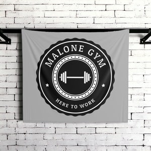 Personalized Name Indoor Wall Tapestry for Home Gym, Here to Work, Gym Sign, Personalized Father&#39;s Day Sign, Dad&#39;s Gym Banner, Home Gym Flag