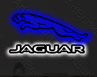 Jaguar, Jaguar de type F, plaque LED, plaque signalétique de voiture, XF, cadeau pour les amateurs de voitures, art mural en métal LED, XJL, décoration murale, décoration de garage, décoration de mancave