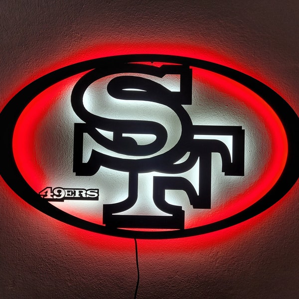 San Francisco 49ers, SuperBowl, SF 49ers, Metallschild, LED-Schild, Leuchtschild, Wanddekor, Bürodekor, Wandkunst, ManVACe Dekor