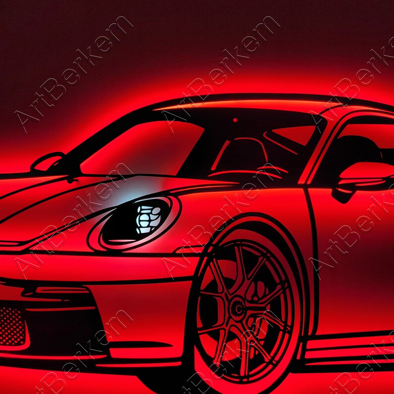 Enseigne de voiture de sport, 911, oeuvre d'art voiture de sport, plaque en métal, éclairage LED, décoration de garage, élégance automobile, enseigne de voiture de luxe, cadeau pour les fans de voiture image 5