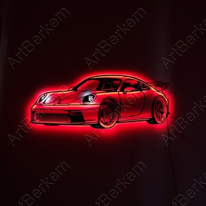 Enseigne de voiture de sport, 911, oeuvre d'art voiture de sport, plaque en métal, éclairage LED, décoration de garage, élégance automobile, enseigne de voiture de luxe, cadeau pour les fans de voiture image 7