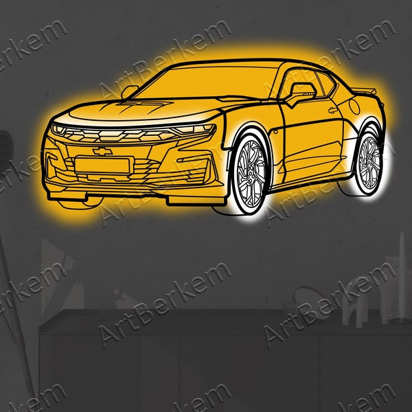 Chevrolet Camaro, Sports Car, Metal Sign, LED Wall Decor, Car Silhouette, Automotive Design, Garage Wall Decor, Car LED Sign, Gift for