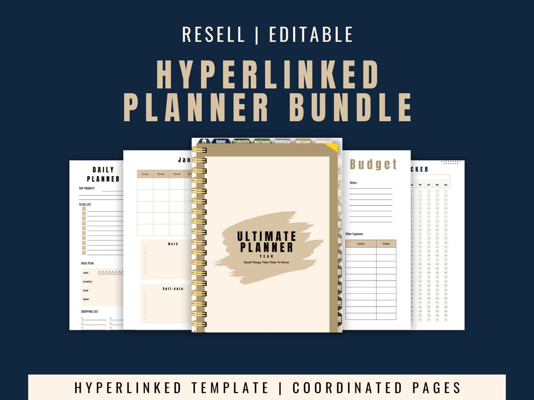 PLR Hyperlinked Digital Planner Kit ADHD Planner Hourly Etsy