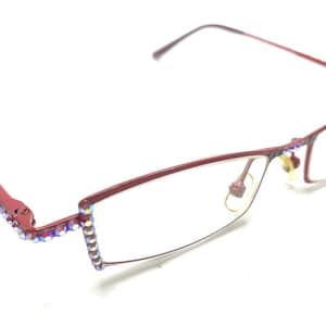 Montura de gafas rectangular de metal rojo con cristales Swarovski JC Jimmy, 131 unidades, de diseñador.