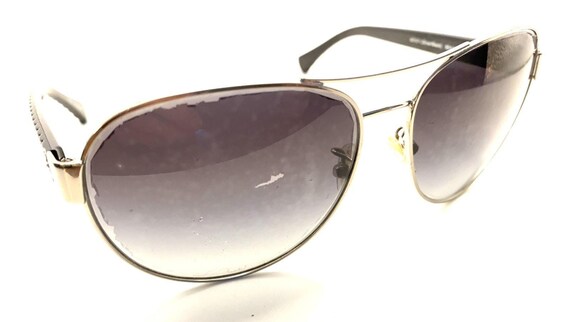 Coach HC 7055 L947 Silver Black Aviator Metal Sunglasses 