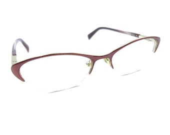 Prada VPR Copper Brown Gold Cat Eye Half Rim Eyeglasses Frames 51-17 135 Italy
