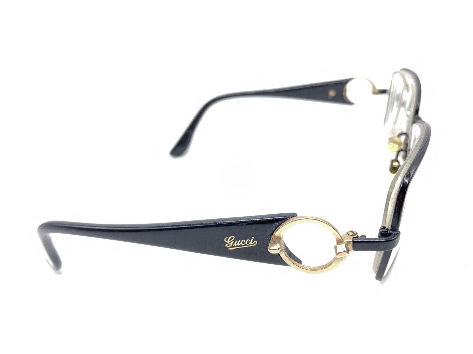 Gucci 65Z Black Gold Metal Rectangle Eyeglasses Frames 57-15 135