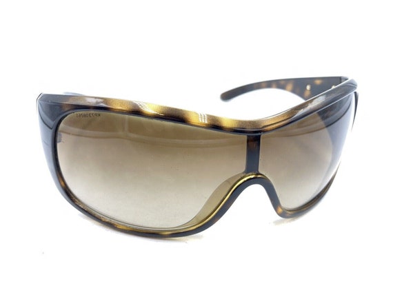 Prada Tortoise Brown Gold Shield Wrap Sunglasses … - image 1