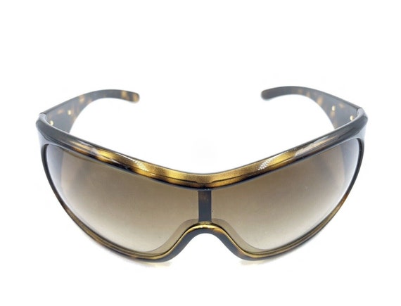 Prada Tortoise Brown Gold Shield Wrap Sunglasses … - image 2