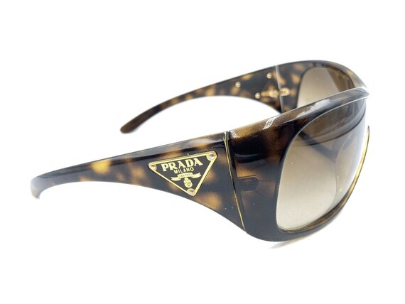 Prada Tortoise Brown Gold Shield Wrap Sunglasses … - image 4