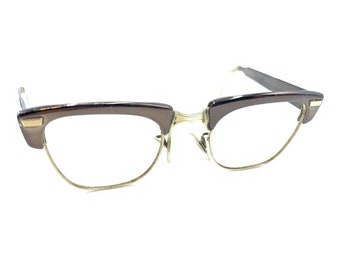 Shuron S/C Vintage Copper Brown Gold Browline Eyeglasses Frames 46-22 140 Retro