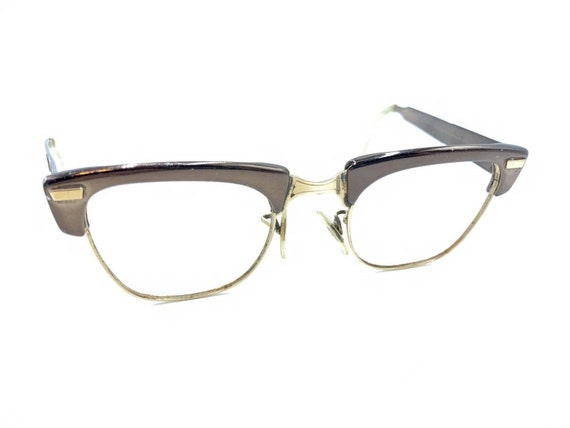 Shuron S C Vintage Copper Brown Gold Browline Eyeglasses Frames 46