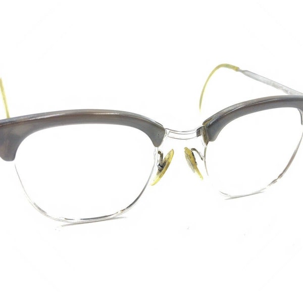 Shuron Vintage Silver Chrome Gray Browline Eyeglasses Frames 46-20 150 Retro