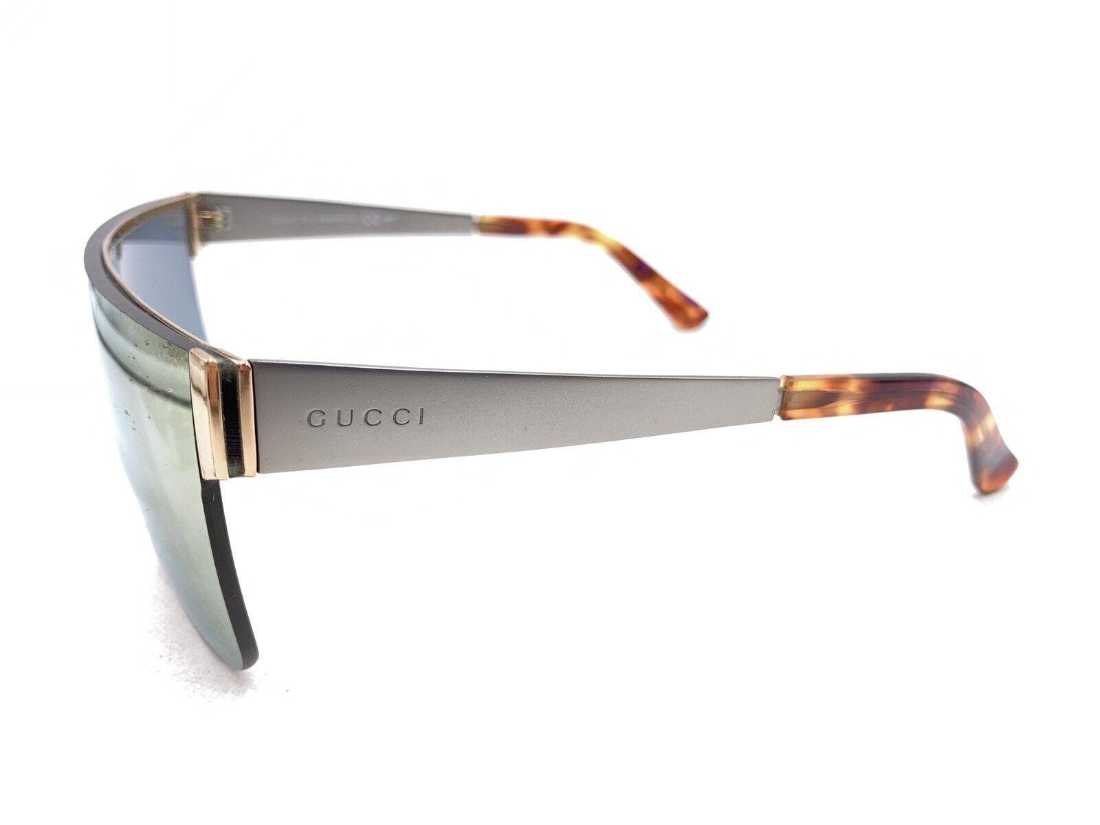 Gucci GG 4265/S NIP0J Gold Gray Brown Half Rim Wrap Sunglasses