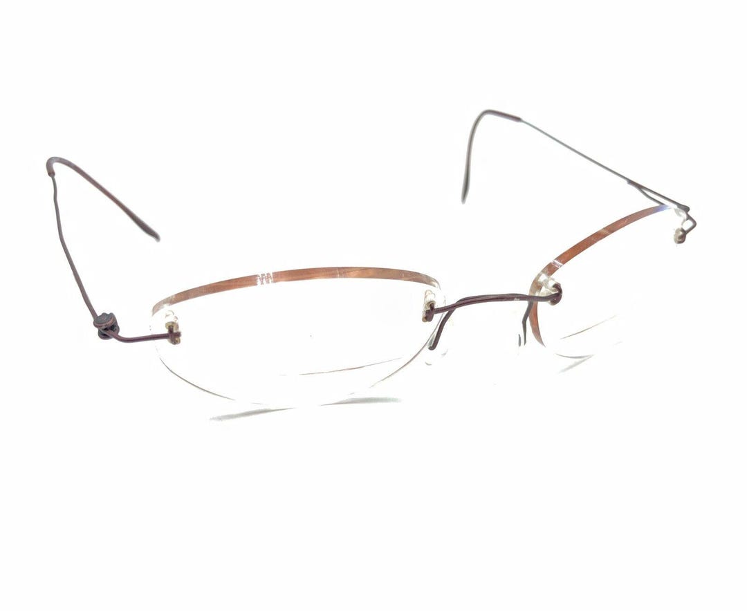 Safilo Titanium Lightweight Dark Red Brown Rimless Eyeglasses Frames 