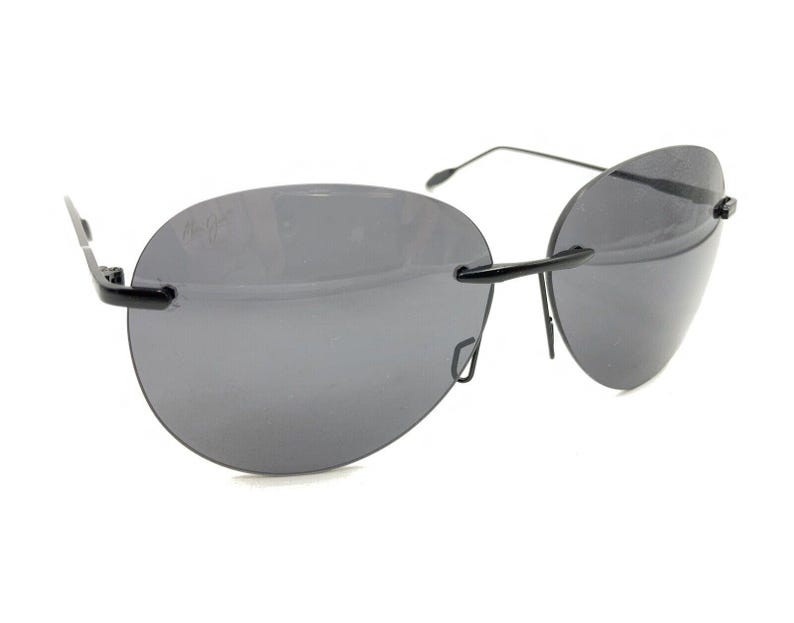 Óculos de sol grandes sem aro Maui Jim Black Metal, lentes cinza, designer masculino e feminino imagem 1