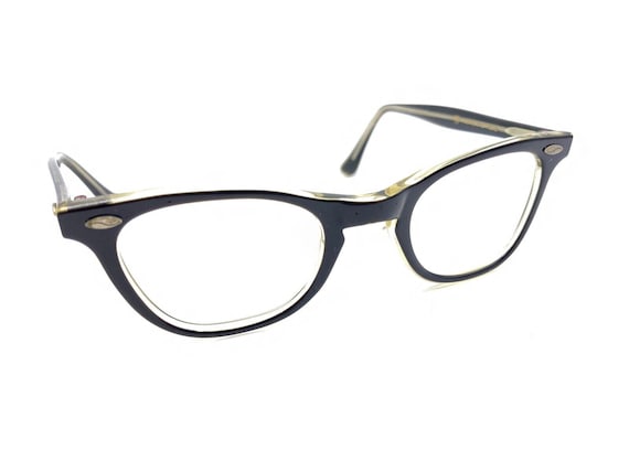 American Optical AO Vintage Black Clear Cat Eye Eyeglasses 