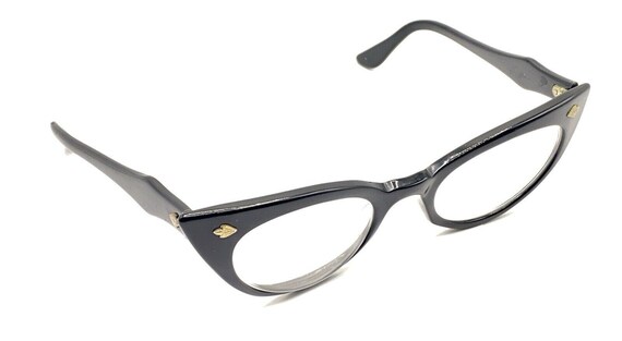 American Optical Vintage Black Cat Eye Eyeglasses Frames 1/4 44