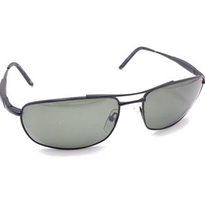 May include: Black aviator sunglasses with dark green lenses and a metal frame.