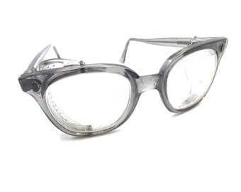 Eastern NY Safety Vintage Gray Eyeglasses Frames 150 USA Side Shields Men Women