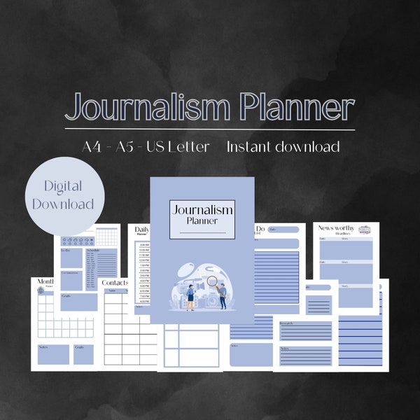 Journalism Planner Daily Journalist Planner monthly journalism journal Printable Planner Editable Journalism Planner 3 sizes A4 A5 US letter