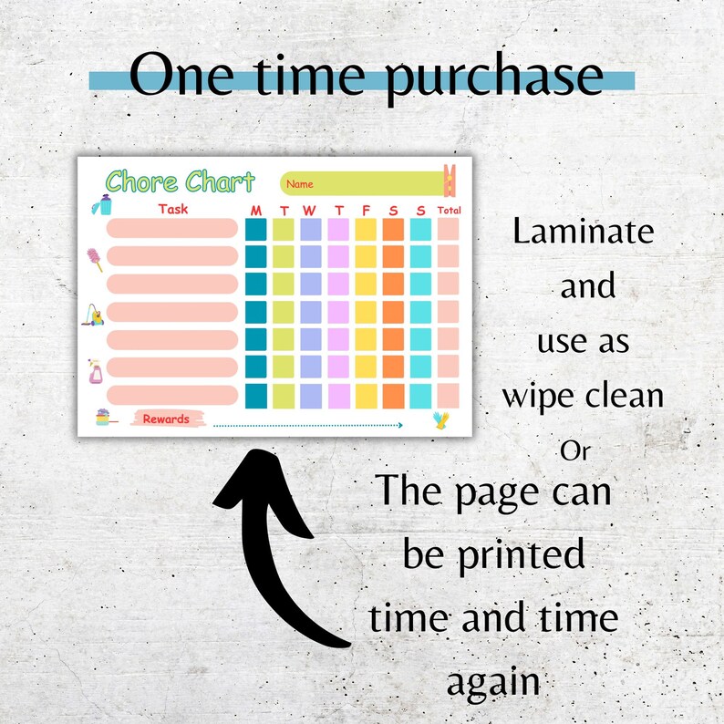 Chore Chart for Kids, Printable Chore Chart, Chores, Tasks ...