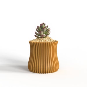 The Tulip Collection - Planter Plant Pot with Drip Tray STL File for 3D Printing - Desk Shelf Planter, Modern Stripe Line Design