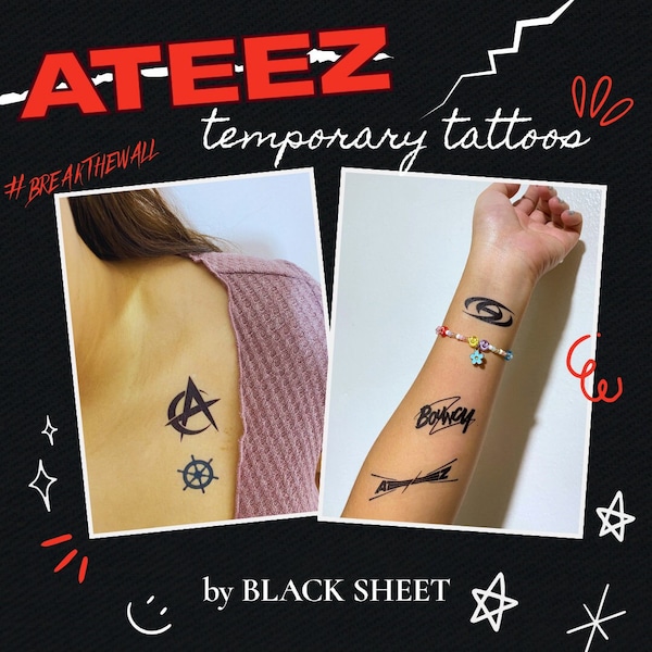 ATEEZ Temporary Tattoos Set, ATZ Kpop Inspired Stickers Decals