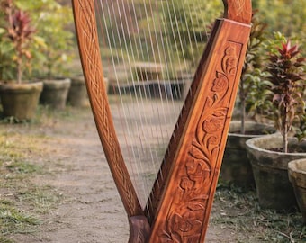 Arpa de palisandro de 22 cuerdas hecha a mano para principiantes y profesionales. Arpa celta de palancas de palisandro de alta calidad con llave de afinación, funda y cuerdas adicionales.