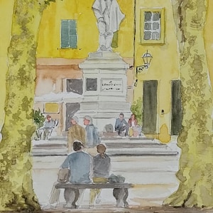 Acquarello originale di Lucca - Piazza Garibaldi -