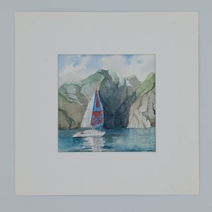 Acquarello originale di barca a vela.