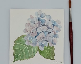 Acquarello originale di ortensia/ ortensia ad acquarello/ arte botanica/ dipinto di ortensia/ pittura ad acquarello di fiore