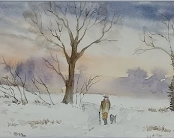Par de acuarelas de paisajes nevados / pintura / conjunto de cuadros / decoración de pared