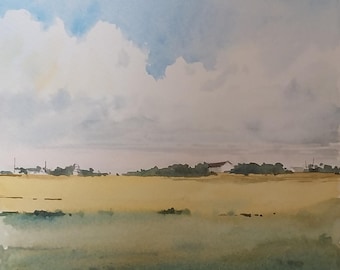 Paisaje campestre. Acuarela original.