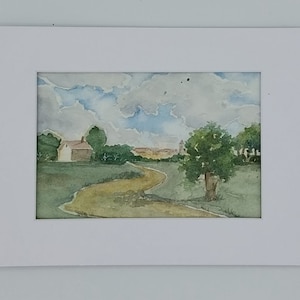 Acquarello originale di campagna/ casa di campagna/ pittura di paesaggio di campagna/ arte della campagna
