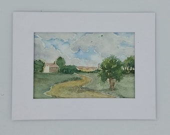 Original country watercolor/ country house/ country landscape painting/ country art