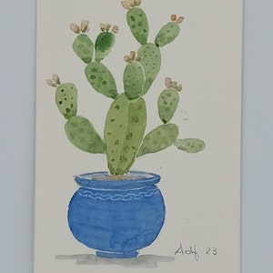 Pittura ad acquarello originale del cactus nel cesto/ watercolor/ acquarelle / decorazione parete/ dipinto di pianta grassa/ botanico