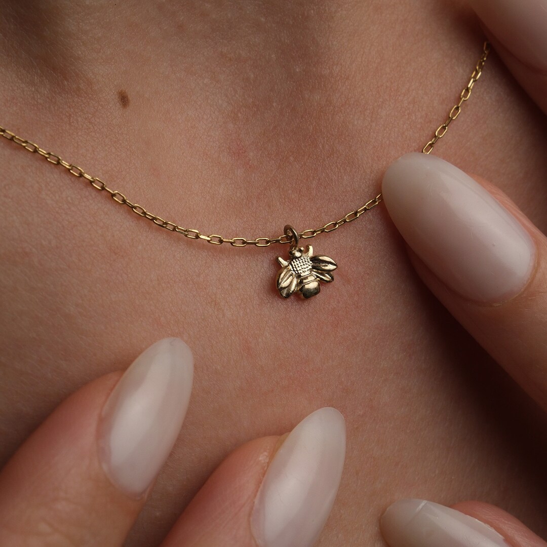 14K Solid Gold Bee Necklace Minimalist Gold Bee Necklace Etsy UK