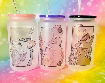 Glas met rietje & deksel | Ghibli | Koffie | Cadeau-idee | Moederdag | Totoro | Hak | Jiji | verjaardag | gepersonaliseerd