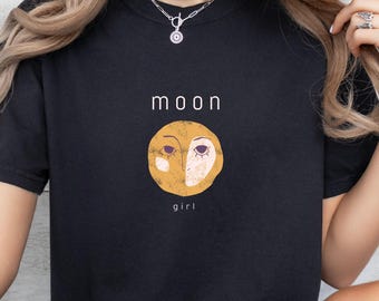 Boho Moon Face Girl Shirt, Female Art Tee, Tween Girl Gifts, Celestial Moon Lover, Girl Camping Shirt, Hiker Girl Tee, Moon Child T Shirt