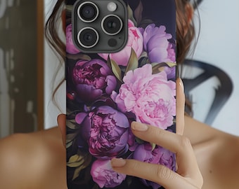 Purple Peony Floral Phone Case Dark Vintage Cottagecore iPhone Cover Pink Flower Case Dark Academia Design Peony Gifts Girly Gift Pixel9Case