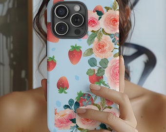 Strawberry Phone Case Collage iPhone Cover Cottagecore Gifts Fruit Phone Case Samsung s25 Cell Phone Case Vintage Strawberry Aesthetic Pixel