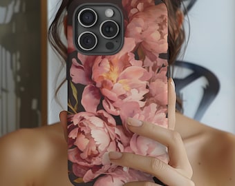 Peony Phone Case Peony Gifts Dark Vintage Floral Peony Pink Flower Case Girly Peonies Gifts Pixel 9 Case Galaxy S24 Ultra Cell Phone Case