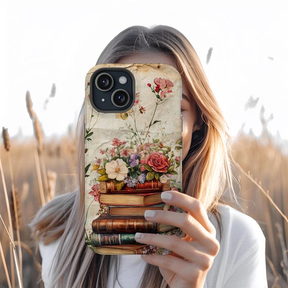 Bookish iPhone Case Literary Girl Book Phone Cover Vintage Floral Book Lover Gift Ideas Cottagecore Phone Case Graduation Bookworm Gifts