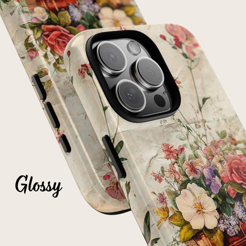 Bookish iPhone case with vintage floral design and stacked books illustration, perfect for literary girls, book lovers, readers, and cottagecore aesthetic fans; ideal graduation or sister gift.