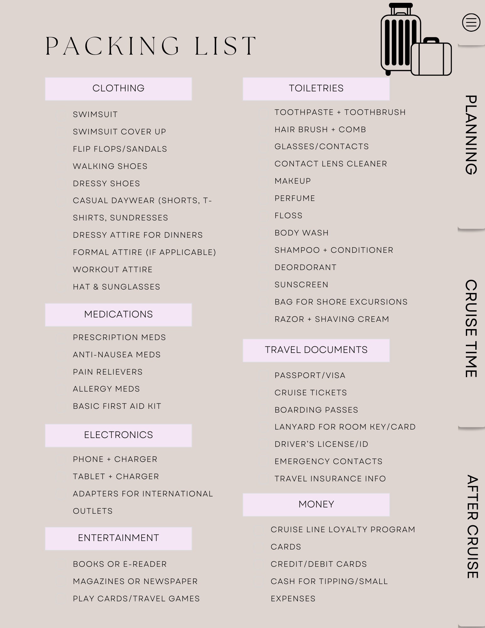 Comprehensive Cruise Vacation Planner, Digital Printable Travel Guide ...