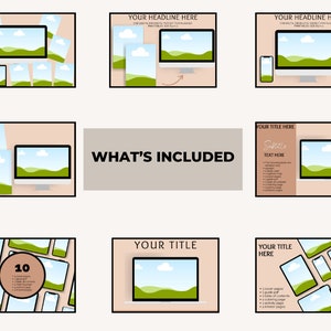 May include: A digital planner mockup with a landscape design. The planner includes 10 pages, a guide, a table of contents, coloring pages, and interior pages. The mockup shows a computer screen, a phone, and a tablet.