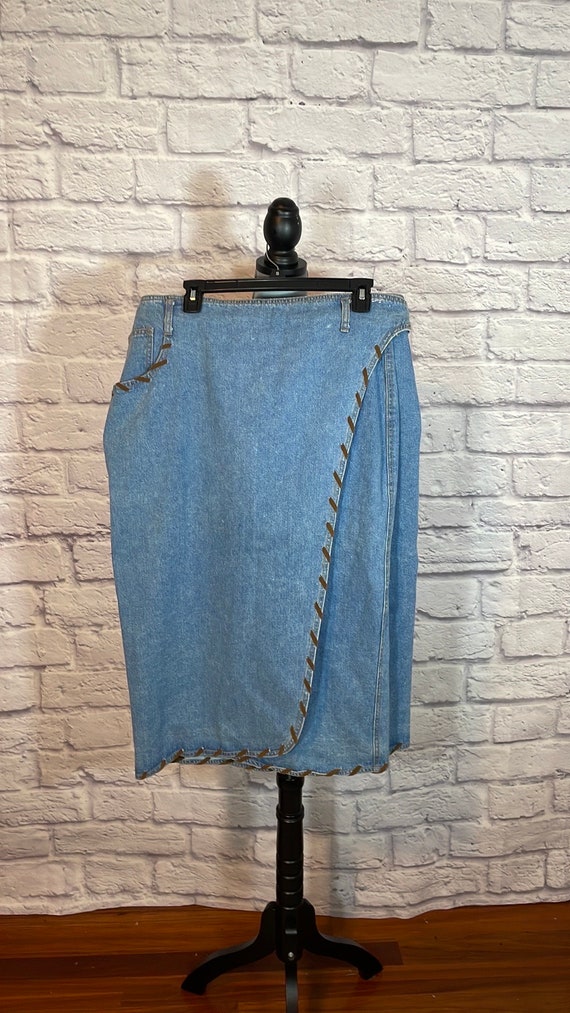 Vintage Baccini blanket stitch denim wrap skirt